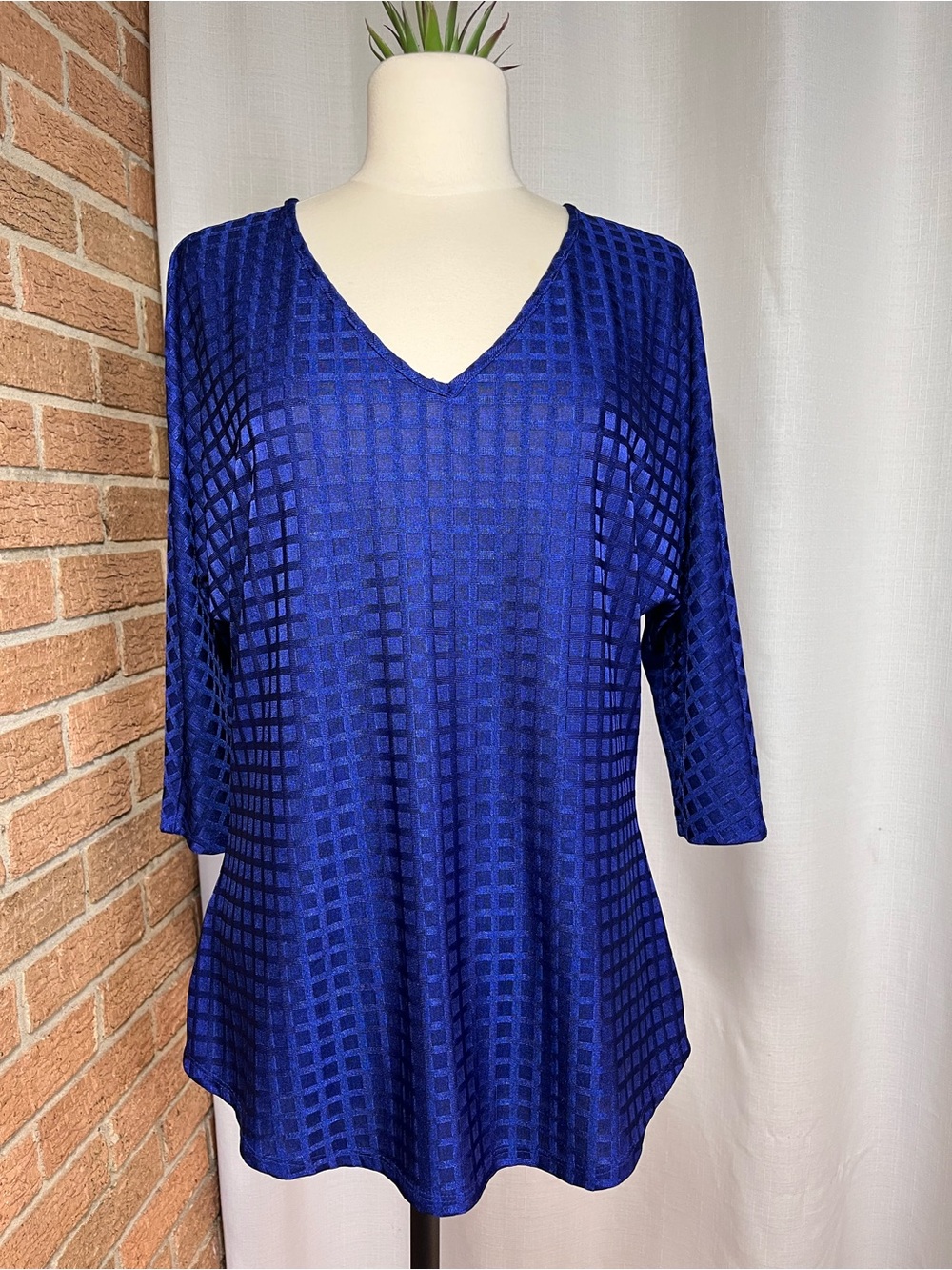 NYGARD COLLECTION Blue V-Neck Semi Sheer Top - Classic Comfort